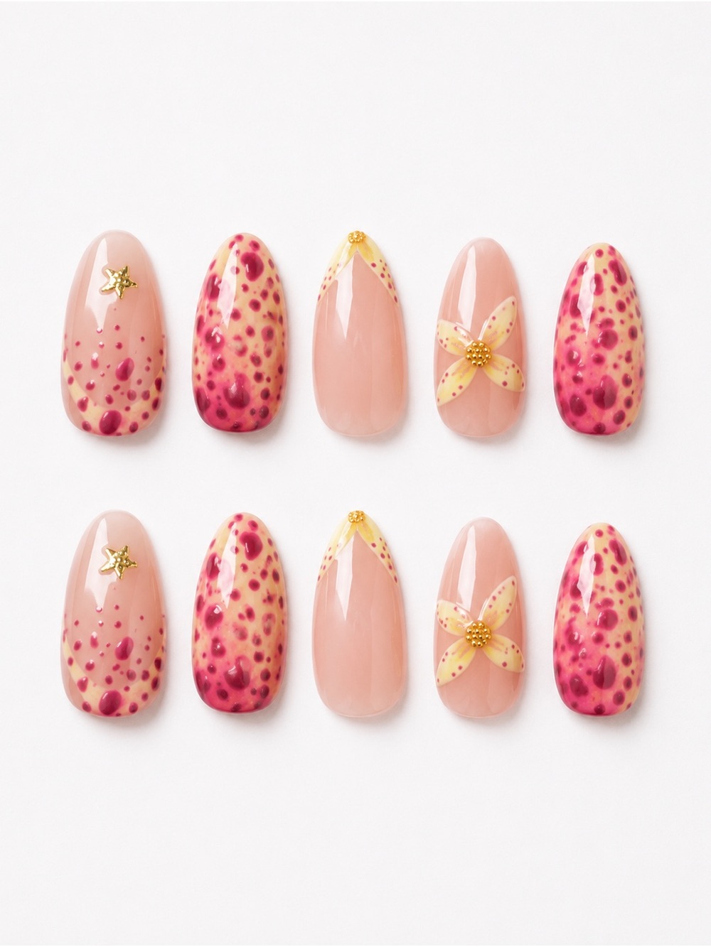 Handmade Pink Speckled Floral Press-On Nails